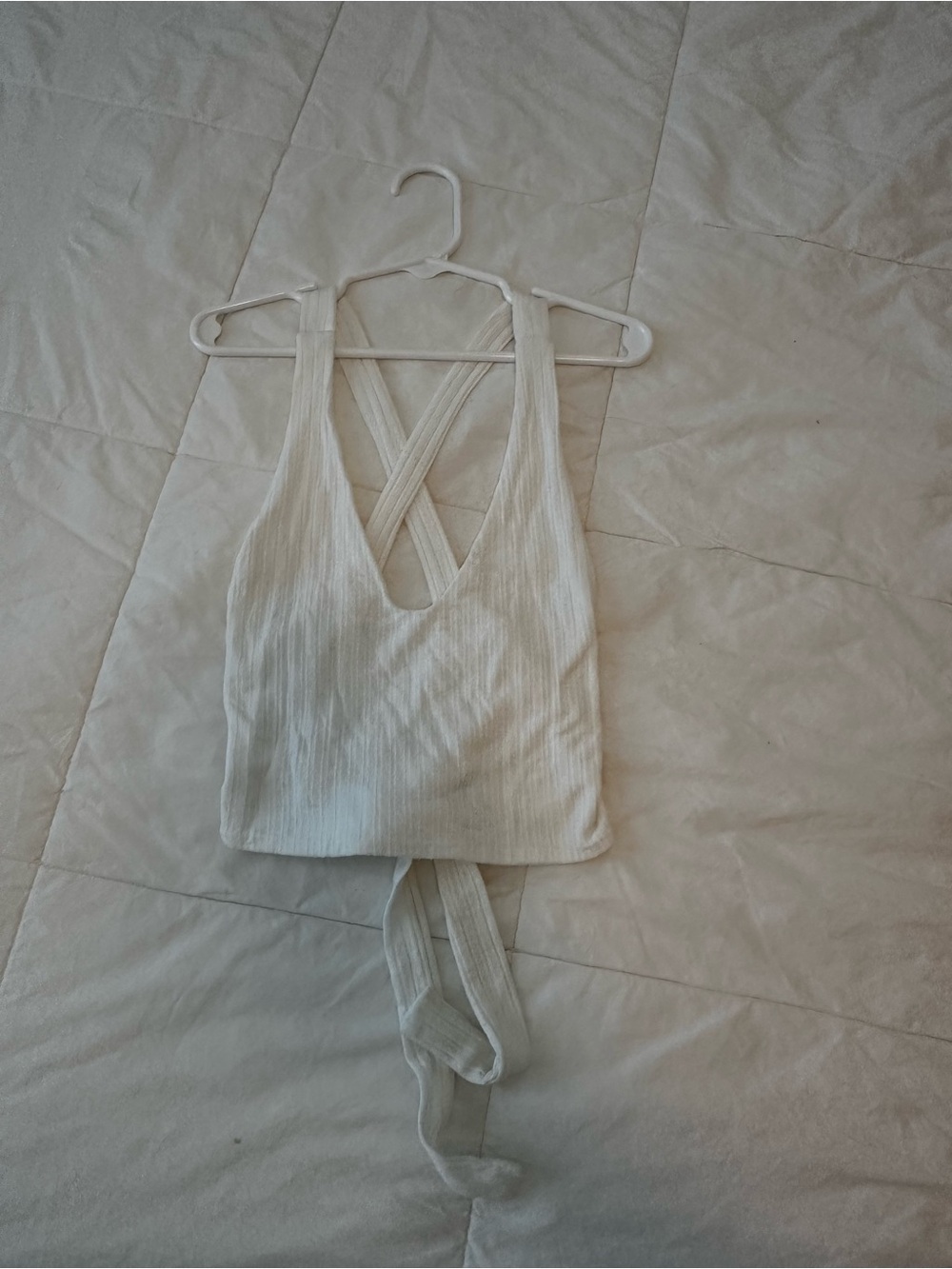 Lulus Cream Ribbed Cross-Back Tank Top